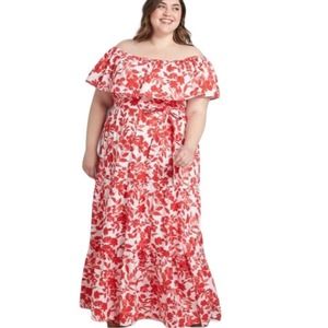 Lane Bryant Floral Tiered Maxi Dress Red White Size 18/20 Plus Size